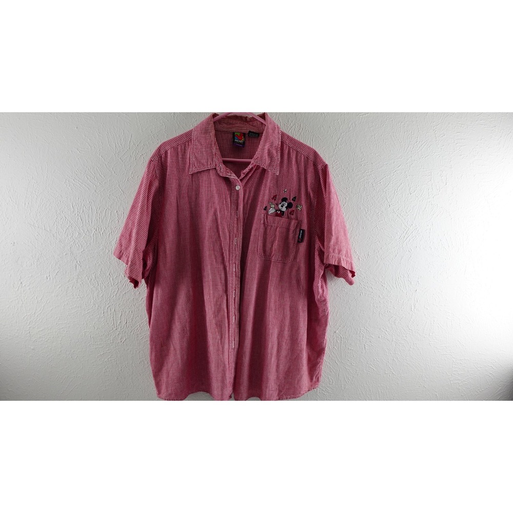DISNEY MICKEY UNLIMITED WOMENS BLOUSE with EMBROIDERY  RED/WHITE CHECK  SIZE  22